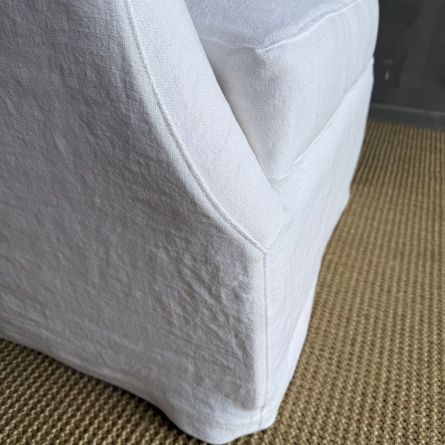 Custom Slip Covered Linen English Arm Chair Made to Order With Down Cushion For Sale In Los Angeles - Image 6 of 9