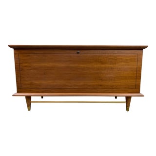 Mid-Century Modern Walnut Lane Cedar Chest With Brass Accent For Sale