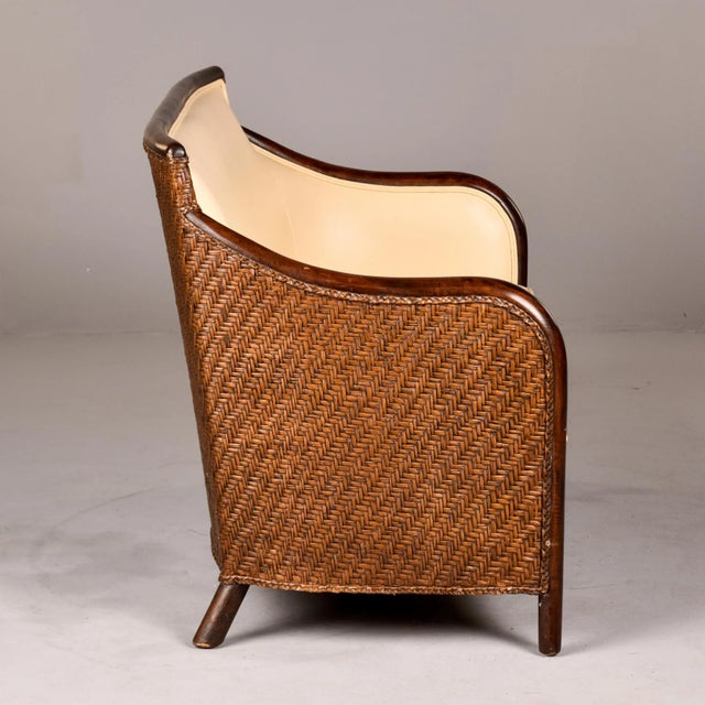 Art Deco Wicker Framed Settee With New Leather Upholstery For Sale - Image 4 of 12