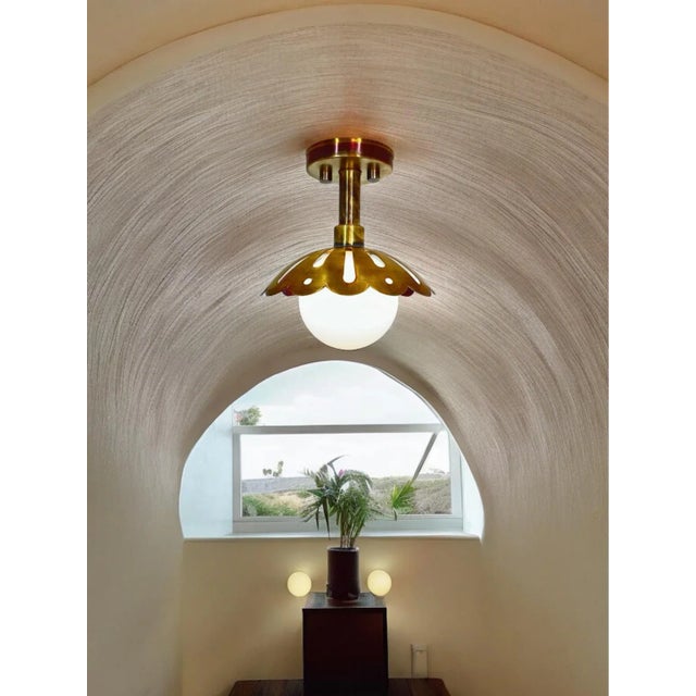 Handmade Modern Pure Raw Brass Sputnik 1 Light Flush Mount Pendant For Sale - Image 4 of 4