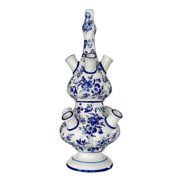 Made in Italy Mid-Century Delft Style Tulipiere For Sale