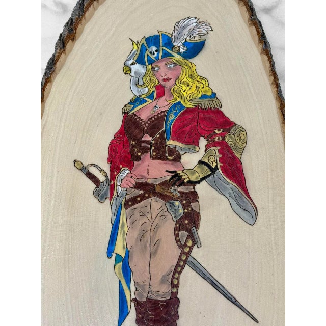 Mid 20th Century Vintage Traditional Hand Painted Live Edge Slab Women Pirate Wench Wall Plaque For Sale - Image 5 of 8