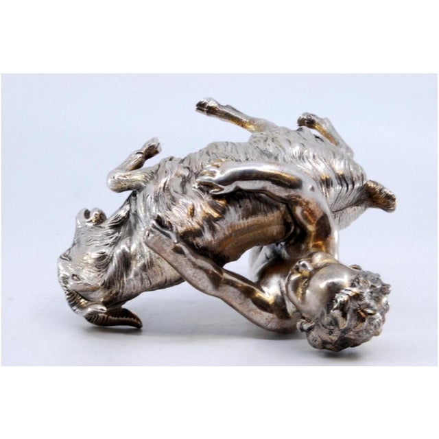 Naked Child with Animal Figurine in Silver For Sale - Image 4 of 9