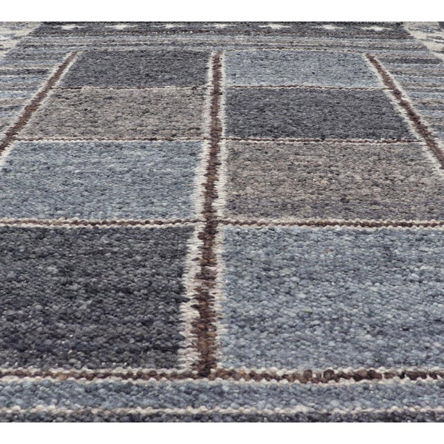 Modern Scandinavian/Swedish Design Rug in Blue, Charcoal, Gray and Cream For Sale - Image 4 of 13