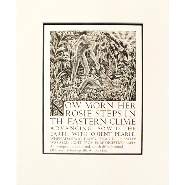 American 1920s American Print, "Now Morn Her Rosie Steps..." Monochrome Illustration of Adam and Eve (Matted) For Sale - Image 3 of 5