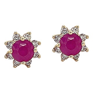 Natural Ruby Diamond Earrings 14k Gold 1.25 TCW Certified For Sale