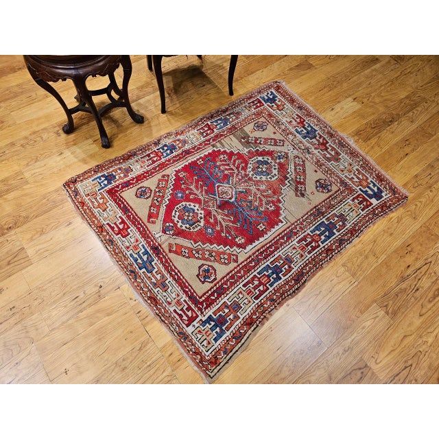 19th Century Handwoven Anatolian Village Area Rug, Wool, Vegetable Dyed' 4' x 5' For Sale - Image 12 of 18