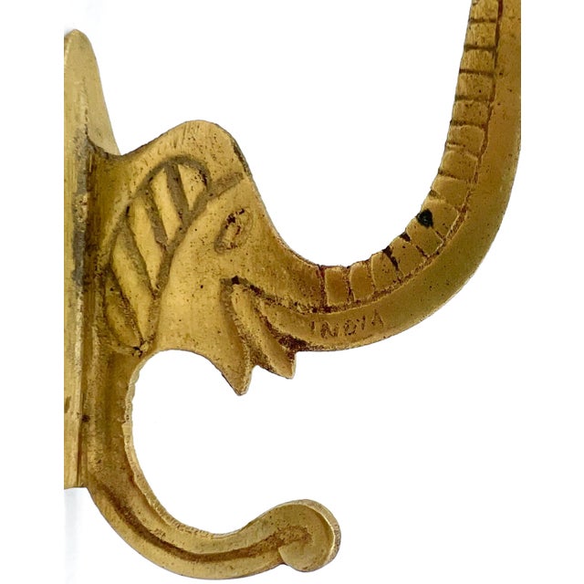 Pair of Vintage Indian Brass Elephant Double Wall Hooks – Bohemian / Global For Sale - Image 9 of 11