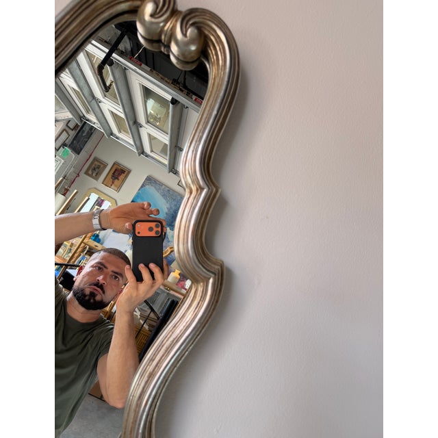 1970s Hollywood Regency Sculpted Silver Wood Wall Mirror by Bassett For Sale - Image 4 of 12