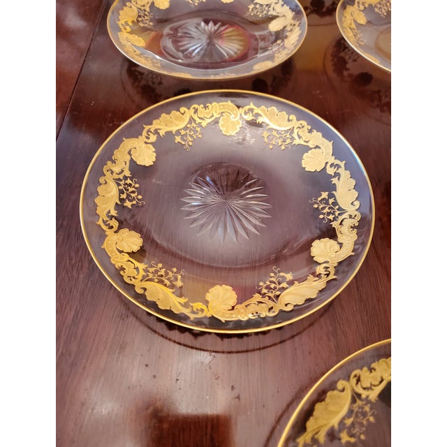 Antique Baccarat Style Plates With Raised Gold Accents- Set of 6 For Sale - Image 4 of 7