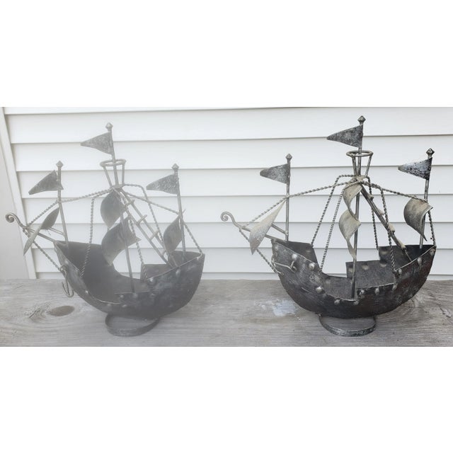 Hand Forged Iron Decorative Sailing Ships - a Pair For Sale - Image 10 of 10