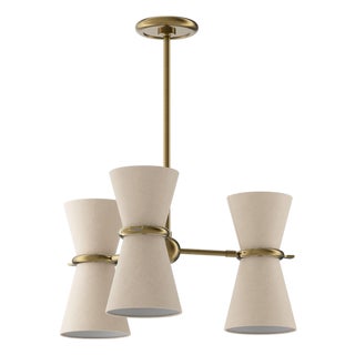 Gable Pendant, Antique Natural Brass with Oyster Shade For Sale