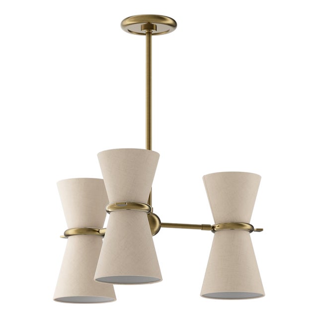 Gable Pendant, Antique Natural Brass with Oyster Shade For Sale