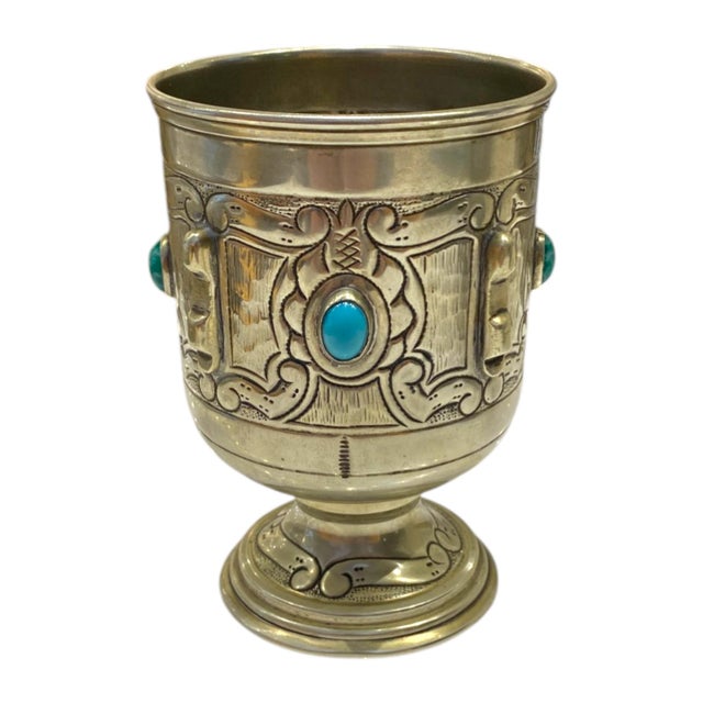 Vintage Alpaca Silver Spanish Goblet Cup With Turquoise Color Cabochon Stone Accents For Sale - Image 15 of 16