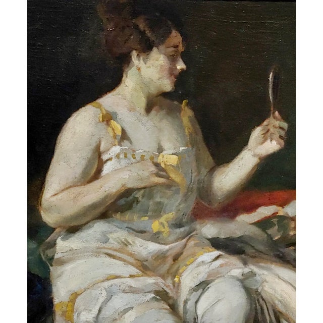 Lajos Jambor -Woman Looking at a Hand Mirror -Oil Painting C.1920s For Sale In Los Angeles - Image 6 of 12