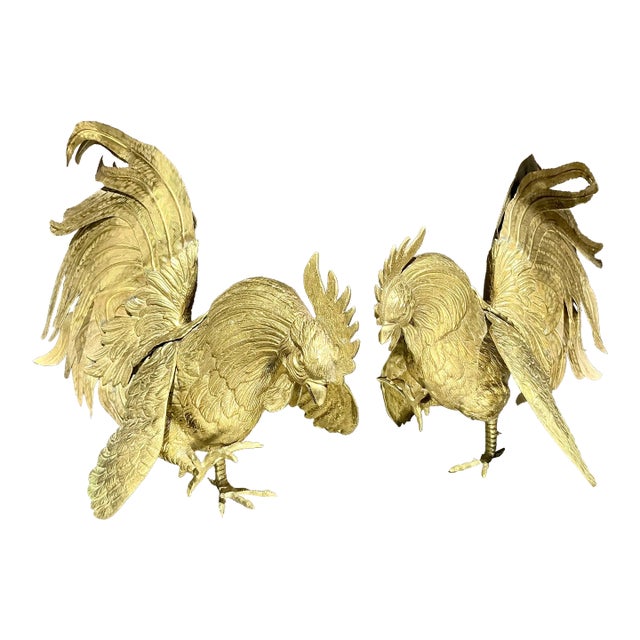 Vintage Boho Brass Roosters - a Pair For Sale