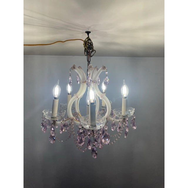 1950s Strass Swarovski Crystal Santa Maria Murano Glass & Brass Pink Chandelier For Sale - Image 11 of 12