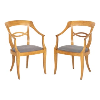 Biedermeier Style Fruitwood Armchairs, Pair For Sale