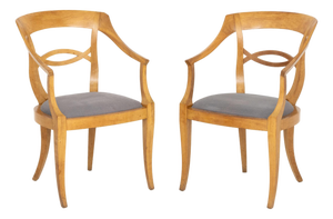 Biedermeier Style Fruitwood Armchairs, Pair