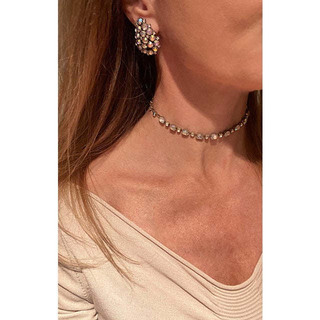 Hollywood Regency Iridescent Rhinestone Cluster Earrings, Pierced, Circa 1990s, A Pair For Sale - Image 3 of 8