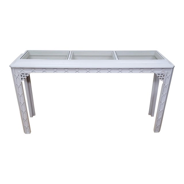 Modern Chinese Chippendale English Style Asian Carved & Painted Wood Console Table For Sale