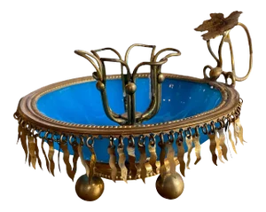 Antique French Blue Opaline Candle Holder