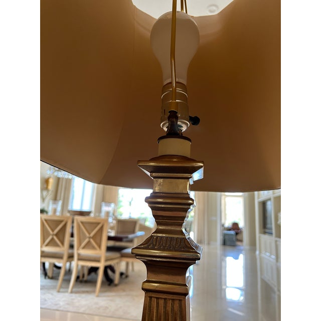 Gold Brass Table Lamp With Custom Black Silk Shade For Sale - Image 8 of 9