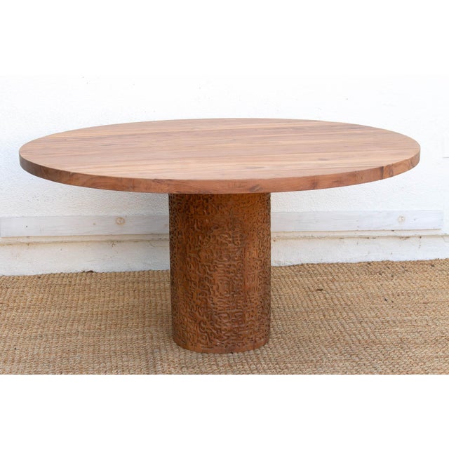 60" Dm Round Burma Teak Carved Pedestal Table For Sale In Los Angeles - Image 6 of 12