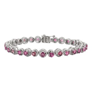 8.23 Ct Natural Pink Tourmaline Milgrain Eternity Tennis Bracelet in 925 Silver For Sale