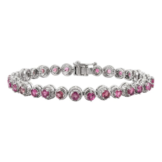 8.23 Ct Natural Pink Tourmaline Milgrain Eternity Tennis Bracelet in 925 Silver For Sale