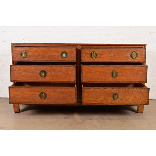 Davis Cabinet Company Davis Cabinet Company Mid-Century Modern Hollywood Regency Chinoiserie Teak Six Drawer Dresser, Circa 1960s For Sale - Image 4 of 11