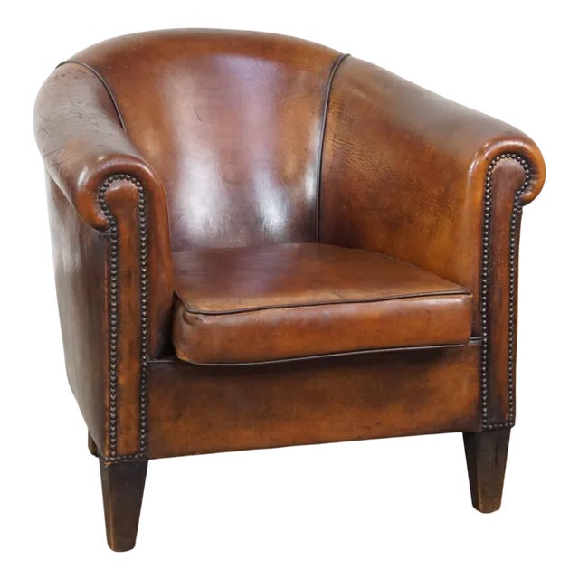 Vintage Club Chair in Cognac-Colored Sheep Leather For Sale