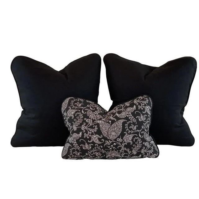 Textile Designer Premier Prints MM Designs Black & White Botanical Floral Leaf Paisley Scroll Pillow Covers- a Pair For Sale - Image 7 of 9