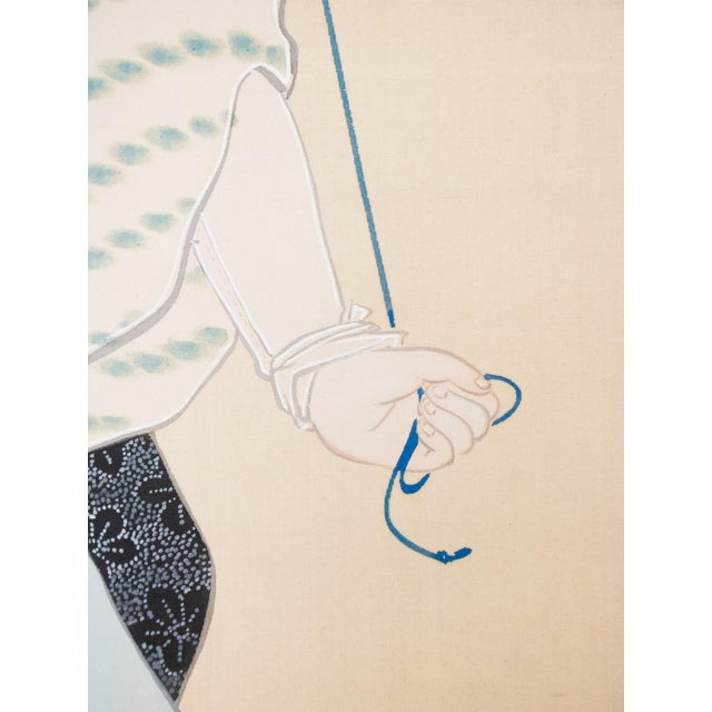 "Oharame" by Ogata Kaho, Meiji to Taisho Era Japanese Silk Painting in Wooden Case For Sale - Image 9 of 15