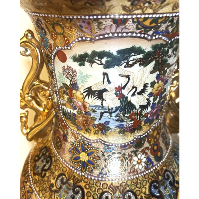 Ceramic Mid 20th Century Japanese Satsuma Pottery Vase Floor Vase Porcelain or Ceramic Hand Painted For Sale - Image 7 of 16