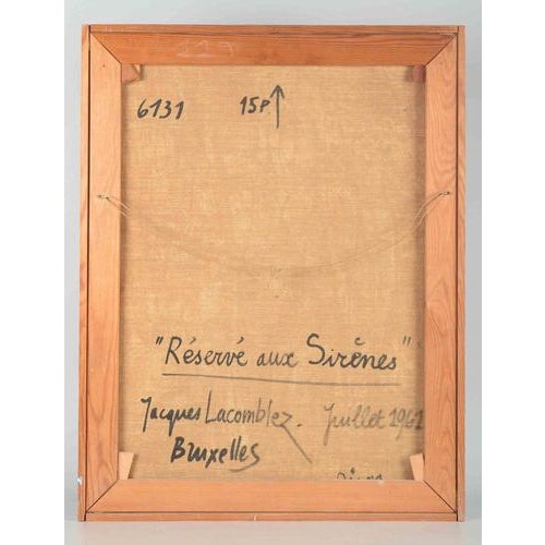 1960s Jacques Lacomblez, Reserved for Sirens, 1961, Oil on Canvas For Sale - Image 5 of 6