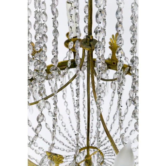 Brass 1920s Regency Tent and Bag Crystal Brass Chandelier For Sale - Image 8 of 11