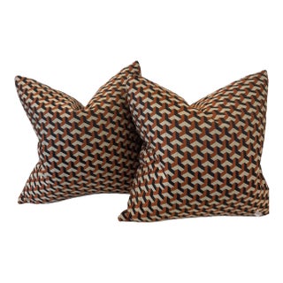 Pair of Contemporary 3d Optical Illusion Geometric Accent Pillow For Sale
