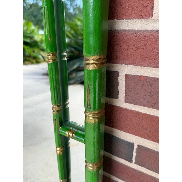 Green Chic Vintage Palm Beach Regency Pagoda Style Faux Bamboo Full Length Wall Mirror - Newly Painted Green and Gold Chinoiserie Decor For Sale - Image 8 of 11