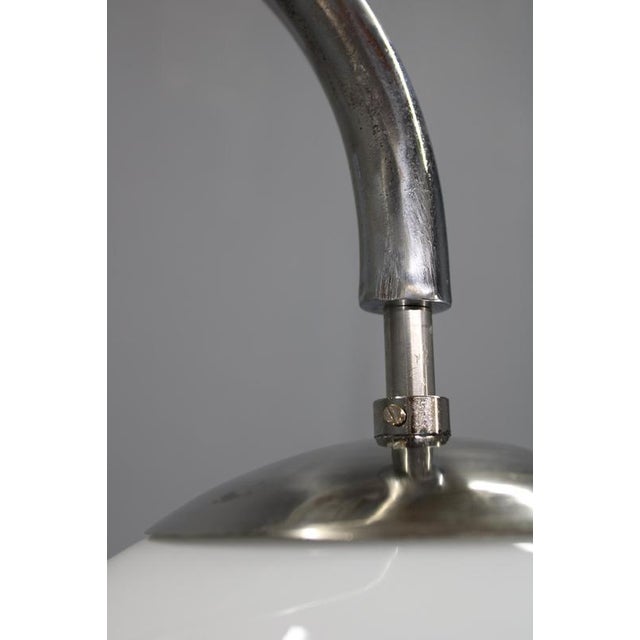 Art Deco Chrome Floor Lamp with Milk Glass Globe and Walnut Base, Former Czechoslovakia, 1930s For Sale - Image 6 of 13