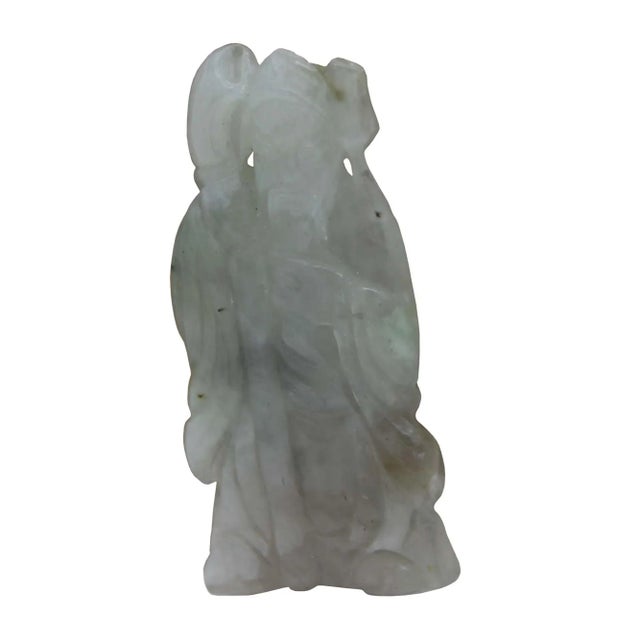 1980s Light Green Jade Pendant With Standing General Guan, Kwan Kong Figure For Sale - Image 5 of 6