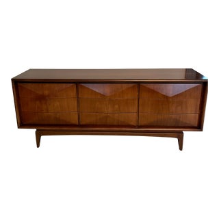 Mid-Century Modern Diamond Front Six Drawer Credenza For Sale