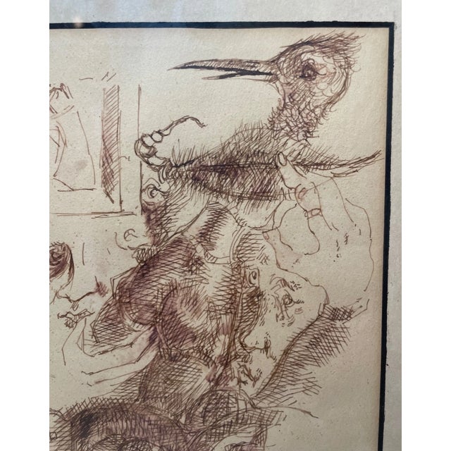 Original 1968 Signed Chaim Gross Pen and Ink Drawing Abstract Surrealism Sketch For Sale - Image 9 of 12