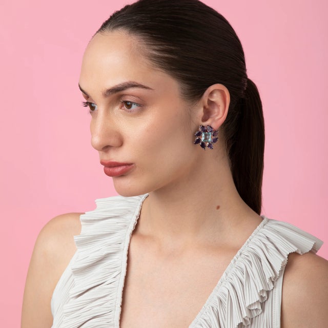 Contemporary Olviya Studs Base Metal, Clear, Clip On For Sale - Image 3 of 3