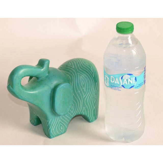 Jonathan Adler Vintage African Folk Art Carved Soapstone Ocean Green Elephant Figurine Animal For Sale - Image 4 of 13