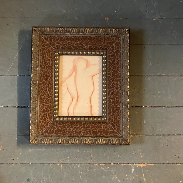 1940’s Art Deco Original Male Nude Abstract Sepia Study Drawing Ornate Frame For Sale - Image 4 of 4