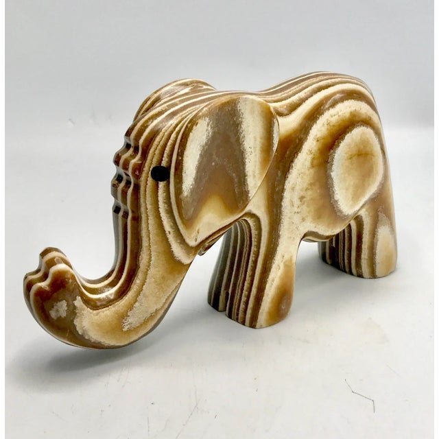 Stone 1960s Abstract Carved Fossilwood Agate Elephant For Sale - Image 7 of 7