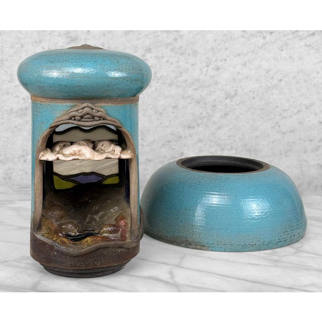 Abstract Vintage Abstract Folk Signed Pottery & Stained Glass Window Shrine Sculpture For Sale - Image 3 of 13