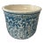 1980s Blue and White Floral Ceramic Planter With Greek Key and Faux Bamboo Border For Sale