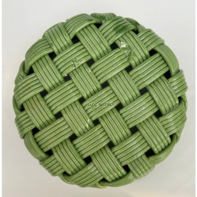 Vintage Round Italian Green Ceramic Basket Chairish